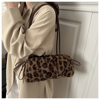 Sac sous le bras à cordon de serrage imprimé léopard, style audacieux inspiré des créateurs, ambiance rétro Y2K, chic et polyvalent, petit sac