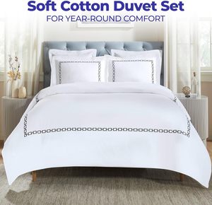 Funda de Edredón de Algodón 100% Cepillado Blanco para Hotel, Sábana Ultra Suave con Cierre de Botones - Product Image 3