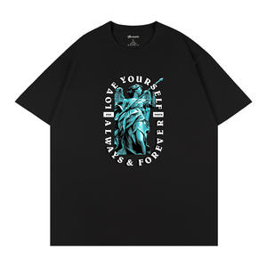 Camiseta Negra Unisex con Estampado de Ángel, Serigrafiada, 100% Algodón, Transpirable, Corte Holgado, Diseño Simple, Ropa Casual Q126 - Product Image 5