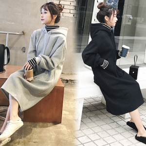 Autunno/inverno peluche spessa felpa gonna abito lungo sopra il ginocchio da donna primavera e autunno abiti larghi con cappuccio <span class=keywords><strong>taglie</strong></span> <span class=keywords><strong>forti</strong></span> - Product Image 4
