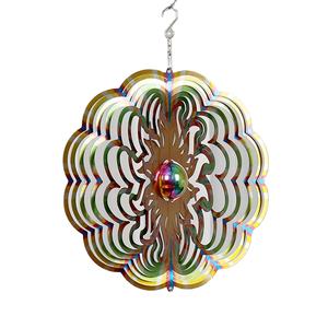 Décoration de jardin OEM&ODM, éolienne rectangulaire en acier inoxydable 3D de 12 pouces, fleur colorée - Product Image 1