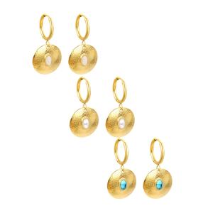 European Vintage Jewelry Wholesale Stainless Steel <b>Earrings</b> Charms <b>Gold</b> <b>Plated</b> Turquoise Pearl Opal Coin <b>Hoop</b> <b>Earrings</b> for Women - Product Image 5