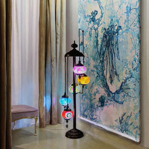 Decorative LED Night Light 5 Globes <b>Turkish</b> Mosaic Moroccan Retro Design Dimmable Multicolored Wrought Iron Glass <b>Floor</b> <b>Lamp</b> - Product Image 3