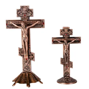 High quality cheap antique bronze or copper-plated alloy orthodox standing cross hanging crucifix church cross