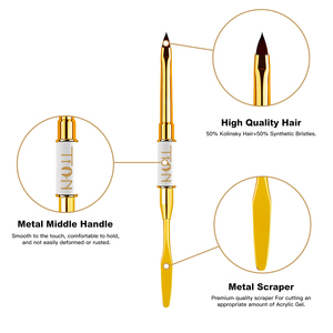 Pinceau Polygel 2-en-1 Premium, Pinceau à Ongles Acrylique Double Embout, Spatule Métallique, Outil Professionnel d'<span class=keywords><strong>Extension</strong></span> d'Ongles, Design Blanc et Or - Product Image 3