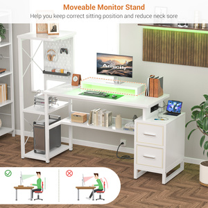 Bureau d'<span class=keywords><strong>ordinateur</strong></span> portable écologique <span class=keywords><strong>pour</strong></span> la maison et le bureau, avec éclairage LED, tiroirs en tissu, support <span class=keywords><strong>pour</strong></span> écran, bureau d'écriture peu encombrant <span class=keywords><strong>pour</strong></span> le salon - Product Image 4
