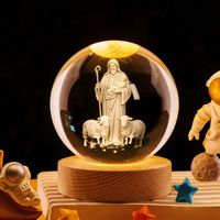 Lampe sphérique religieuse en cristal et bois illuminée avec lumière LED chaude pour la décoration intérieure de la maison et de la salle de prière à l'occasion de Pâques, IP20