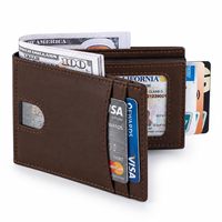 Dompet Kartu Pop-Up Aluminium Anti RFID Kustom dengan 2 Jendela ID, Dompet Lipat Pintar Kulit PU untuk Pria OEM ODM