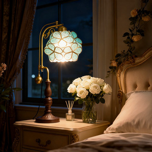 European Style Vintage <b>Table</b> <b>Lamp</b> Bronze <b>Base</b> Multicolored Shade Flexible Neck E27 LED Bulb Bedside Desk Lighting - Product Image 2