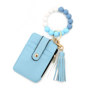 Bán buôn phụ nữ của Silicone đính cườm PURSE với tua Vòng tay Keychain với hoa mẫu đính cườm Ví chủ thẻ tín dụng - Product Image 6