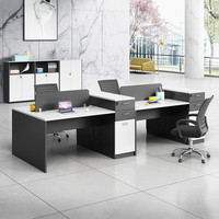 Postes de travail modulaires en bois modernes et personnalisables pour 4 personnes, bureaux pour le personnel de l'entreprise, modèles design, blanc