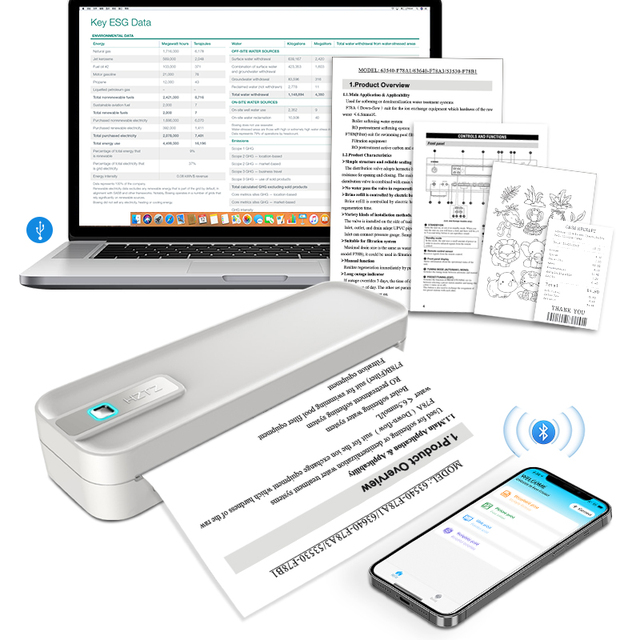A4 Portable Thermal Printer Max 304DPI Mini Inkless Printer Android IOS Wireless Printing Machine With Thermal Paper