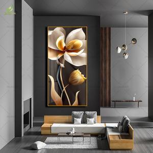 Cuadro de Porcelana con Flores Doradas de Lujo, Impresión con Cristales, 50% Pintado a Mano, Textura 3D, Arte de Pared para Sala de Estar con LED - Product Image 6