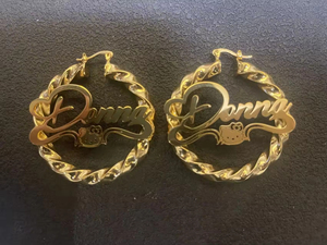 Custom Large Big Custom 18K Gold Plated <strong>Stainless</strong> <strong>Steel</strong> Circle Hoop Name Earrings <strong>Jewelry</strong> for Women Gift - Product Image 5