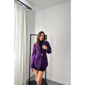Blazer Morado Ajustado a la Cintura, Cierre de un Solo Botón, Tejido de Punto, Patrón Sólido, Decoración con Botones Bordados, Venta al Por Mayor - Product Image 4