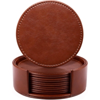 Ensemble de dessous-de-verre ronds en cuir PU avec support de rangement, résistants à la chaleur, imperméables, dessous-de-verre personnalisés avec logo, tapis de table pour tasses