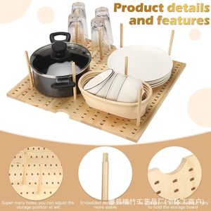 Organizador de platos para cajón de cocina de madera, estante ajustable para almacenamiento de platos y cuencos, para vajilla, almacenamiento de cocina, color madera natural - Product Image 2