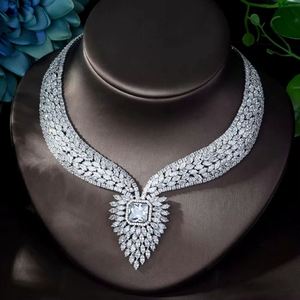 HIBRIDE nouvelle couleur blanche mode Top qualité ensembles de bijoux de mariage AAA CZ géométrique boucles d'oreilles de mariée collier ensembles N-1141 - Product Image 4