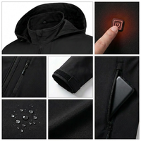 Veste chauffante à capuche pour homme, 3 couches, fermeture éclair intégrale, col montant, deux zones chauffantes sur la poitrine, chauffages dorsaux et latéraux pour l'hiver