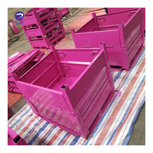 Warehouse storage powder coated heavy duty collapsible durable rigid corrugated steel bins