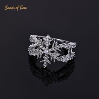 Bague Scintillante Double Rangée Flocon de Neige VVS Moissanite Plaqué Or 18K Personnalisée Hip Hop Rapper Streetwear