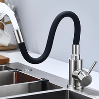 Robinet de cuisine monocommande en acier inoxydable brossé avec cartouche céramique, design moderne, classique, monotrou, eau chaude et froide pour évier