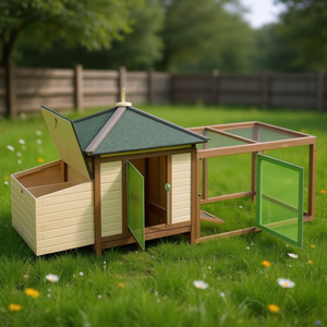 Gallinero de Madera para Mascotas con Corral, Múltiples Entradas, para Exteriores, Todas las Estaciones, Tamaño Mediano, Estilo Simple, Techo de Plástico, Requiere Ensamblaje - Product Image 2