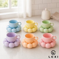 Ensemble tasse et soucoupe en porcelaine couleur macaron, durable, soucoupe en forme de nuage, style nordique, 200 ml, espresso, latte, thé, pastel