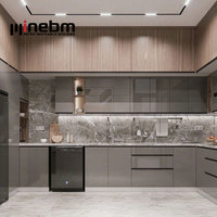 Armoire de cuisine moderne prête à monter Mobilier de cuisine Design Armoire de cuisine en placage de bois avec îlots