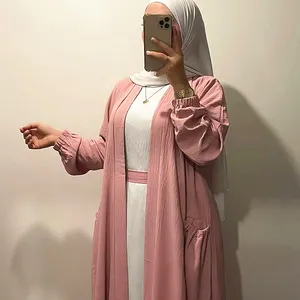 Gaun Muslim Abaya Lengan Suar Panjang Gaun Ramadan Pakaian Busana Sederhana Satin Formal Gaun Turki Islami
