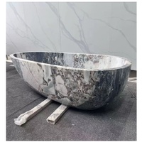 Baignoire autoportante monobloc en marbre naturel haut de gamme pour salles de bain d'hôtels et de villas ; Baignoire de trempage grand format