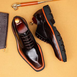 Business leather <b>shoes</b> - men's genuine cowhide thick-soled high-heeled stylish British style trend-wearing Oxford <b>shoes</b> - Product Image 2