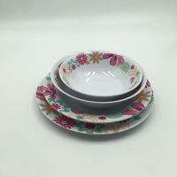 Service OEM, vaisselle en mélamine bon marché, design contemporain, motif joyeux et chanceux, 4 pièces, cadeau d'occasion, bols à soupe, assiettes