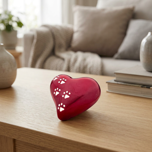 Urne funéraire en métal durable et écologique en forme de cœur rouge pour animaux de compagnie, support pour cendres de crémation, décoration commémorative, design personnalisable - Indian Home - Product Image 1