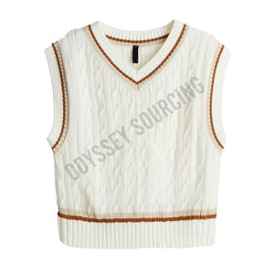 Gilet en tricot pour femme au toucher doux, broderie, écologique, respirant, élégant, superposition, printemps, automne, hiver doux, coton, col en V - Product Image 1