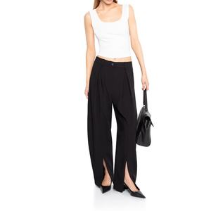 กางเกงสูทพลีทผู้หญิงแฟชั่นใหม่ยอดนิยม ซิปเปิดข้าง เอวสูง ผ้าฝ้าย กางเกงทำงาน - Product Image 5