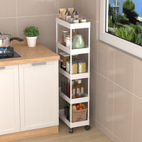 Chariot de rangement mobile Oniya à 5 niveaux en PP pour salle de bain, organisateur coulissant, étagère mobile, chariot de rangement fin pour bureau