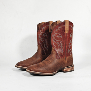 Chính hãng da của người đàn ông cao bồi khởi động khởi động phương Tây Goodyear Welt ngón chân vuông tùy chỉnh chất lượng cao mắt cá chân khởi động giày làm việc - Product Image 5