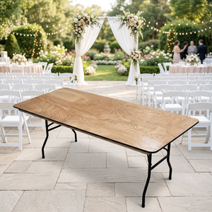 Table de banquet rectangulaire pliable LEDA avec plateau en bois et pieds en métal pour mariage, hôtel, fête, événement, salle de banquet - Product Image 1