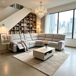 Divano Componibile Moderno Design Cloud, Divano Letto Reclinabile Manuale in Tessuto, Forma a L Ovale, Estensibile e Personalizzabile per Soggiorno - Product Image 3