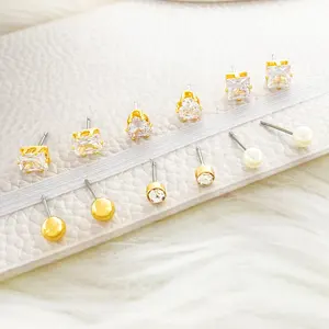 Fashion jewelry wholesale gold plated zircon acrylic pearl exclusive earring stud set for women girls