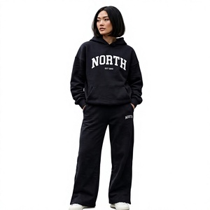 Conjunto Deportivo de 2 Piezas para Mujer, Sudadera con Capucha y Pantalones Jogger, Corte Holgado Informal, Estampado Gráfico Rosa - Product Image 1
