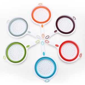 Folding Colander With Handle Gray Blue Foldable Strainer For Fruit Vegetables Kitchen Use - Product Image 5