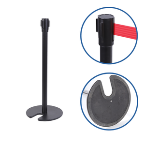 Poteau de contrôle de foule durable à base en U avec sangle rétractable de 2 m, poteau en acier inoxydable et base lestée en fer, poteau de délimitation avec corde - Product Image 2