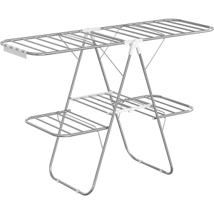 Porte-<span class=keywords><strong>linge</strong></span> pliable à double niveau en acier inoxydable Porte-vêtements mural rétractable pour le rangement et le séchage de la salle de bain - Product Image 1