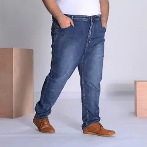 도매 높은 허리 탄성 청바지 남성 느슨한 플러스 사이즈 데님 바지 36-48 크기 세척 스트레치 청바지