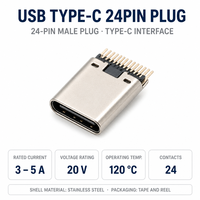 Connecteur mâle USB Type C 24 broches à souder verticalement avec coque en acier inoxydable pour l'assemblage de câbles de charge