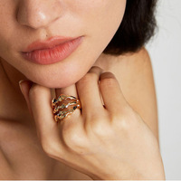 Vintage Strukturierter Vergoldeter Legierungs-Hohlring, Übertriebener Statement-Fingerring für Damen, Stapelbar, Trendig, Elegant, Großhandelsschmuck