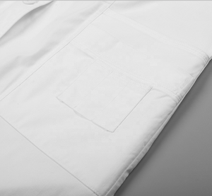 Bata de laboratorio de Spandex para mujer con manguito de costilla de punto - Product Image 3