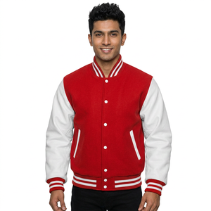 OEM Manufacturer High Quality Custom Baseball Bomber Letterman Varsity Jacket for <b>Men</b> College Leather Sleeves Stand Logo - Product Image 1